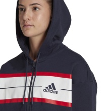 adidas Hooded Jacket Essentials Pinstripe Block Fleece Full-Zip (loose fit) ink blue Women